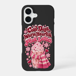 Cold Days Warm Hearts Pink Lattes Christmas iPhone 16 Case