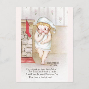 Cold Kid Waiting for Santa Claus Vintage Christmas Holiday Postcard