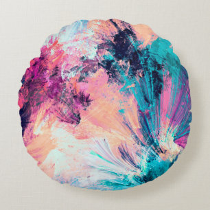 Cold multicolor beautiful futuristic pattern. Abst Round Cushion