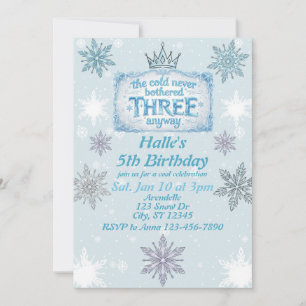 Cold Never Bothered Three Snowflake Birthday Invitation