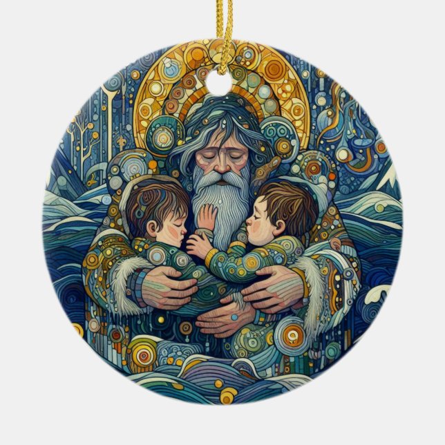 "Cold Night, Strong Arms"  Ceramic Tree Decoration (Front)
