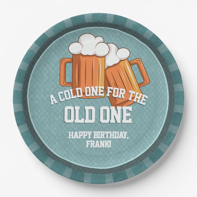 Cold One for the Old One Birthday Party Paper Plate (Front)