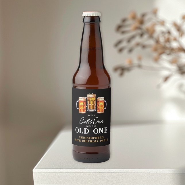Cold One With The Old One Beer 50th Birthday Bottle Label (Creator Uploaded)