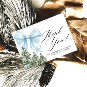 Cold Outside Blue Bow Baby Shower Thank You Card