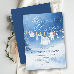 Cold Outside Blue Wonderland Winter Baby Shower Invitation