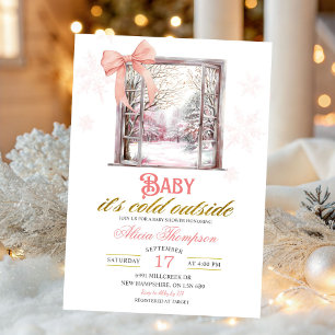 Cold Outside Blush Pink Window Girl Baby Shower Invitation