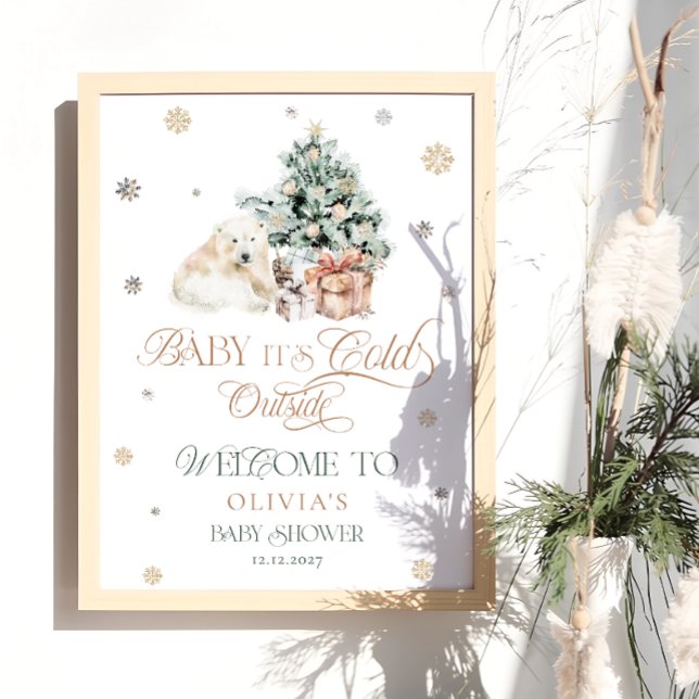 Cold Outside Cute Polar Bear Baby Shower Welcome Poster (Creator Uploaded)
