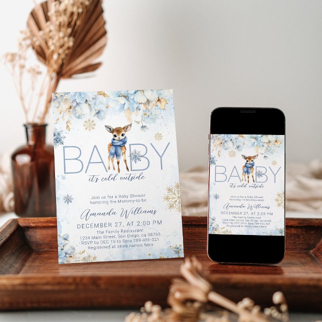 Cold Outside Deer Winter Baby Boy Shower Invitation (Creator Uploaded)