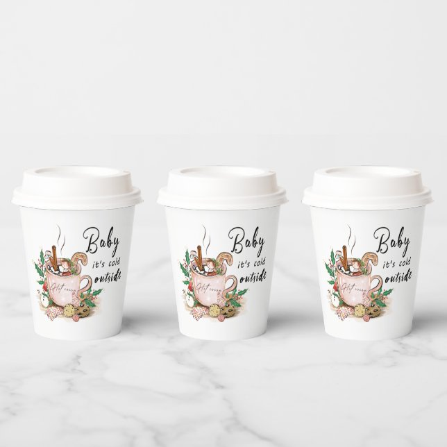cold outside hot chocolate word art Christmas Paper Cups (Multi)