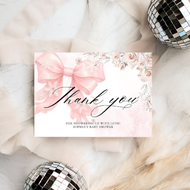 Cold Outside Pink Bow Baby Shower Thank You Card (Creator Uploaded)