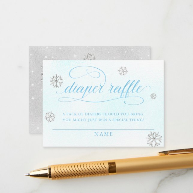 Cold Outside Rhinestone Glitter Diaper Raffle Boy Enclosure Card (Front/Back In Situ)