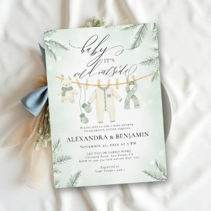 Cold Outside Sage Green Neutral Winter Baby Shower Invitation