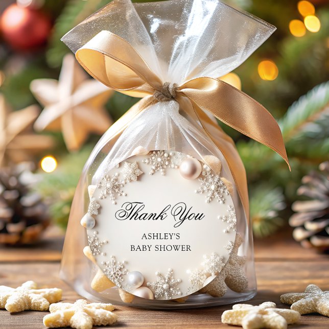 Cold Outside Snowflake Baby Shower Thank You  Classic Round Sticker (Creator Uploaded)