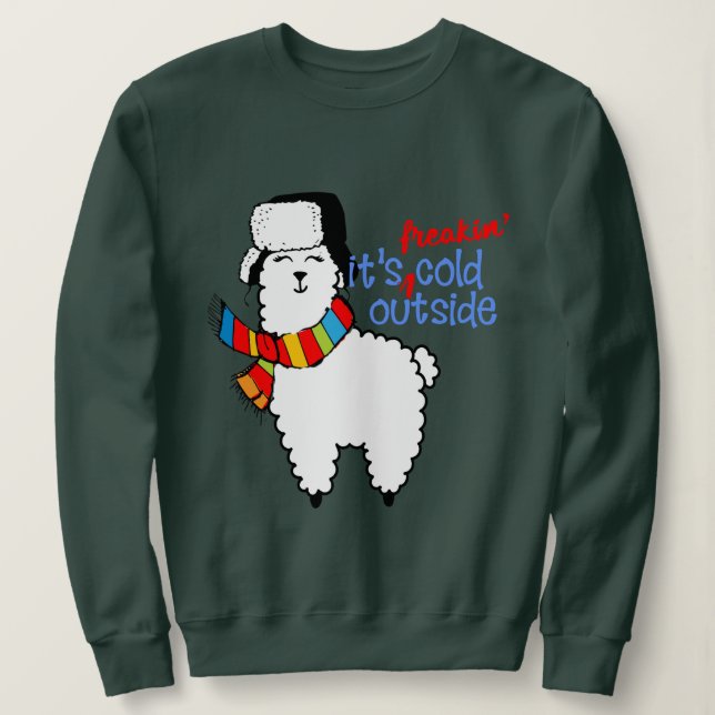 Cold Outside Ugly Christmas sweater Funny Llama  (Design Front)