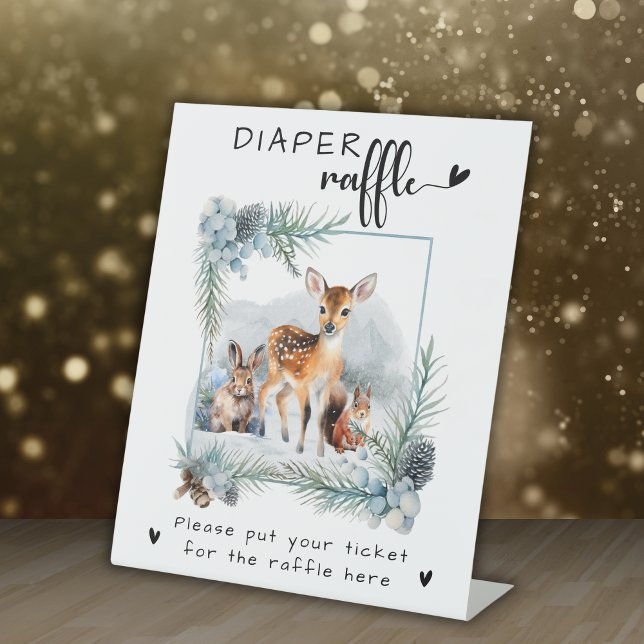 Cold Outside Winter Animals Modern Diaper Raffle Pedestal Sign (Creator Uploaded)
