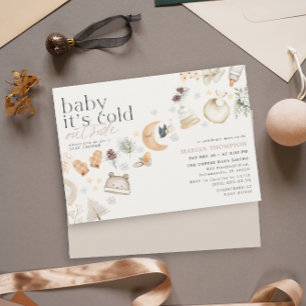 Cold Outside Winter Baby Shower Neutral Colour  Invitation