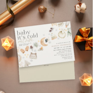 Cold Outside Winter Baby Shower Neutral Colour  Invitation