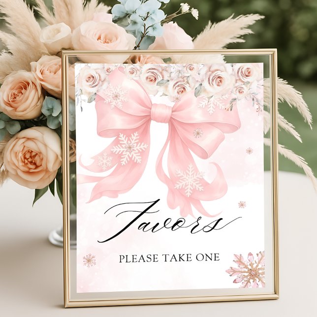 Cold Outside Winter Pink Bow Baby Shower Favours Poster (Creator Uploaded)