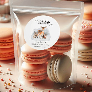 Cold Outside Winter Woodland Animals Snow Classic Round Sticker