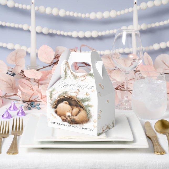 Cold Outside Woodland Bear Winter Baby Shower Favour Box (Wedding)