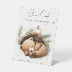Cold Outside Woodland Bear Winter Baby Shower Pedestal Sign