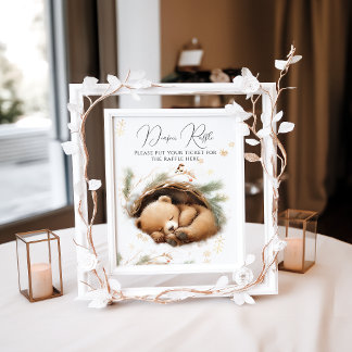 Cold Outside Woodland Bear Winter Baby Shower Poster