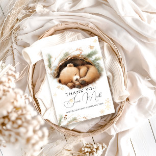 Cold Outside Woodland Bear Winter Baby Shower Thank You Card