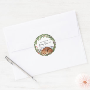 Cold Outside Woodland Fox Winter Baby Shower Classic Round Sticker