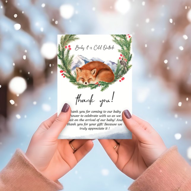 Cold Outside Woodland Fox Winter Baby Shower Thank You Card (Cold Outside Woodland Fox Winter Baby Shower Thank You Card)