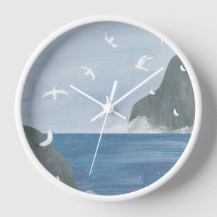 Cold sea and seagulls clock