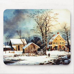 Cold snowy morning mouse pad
