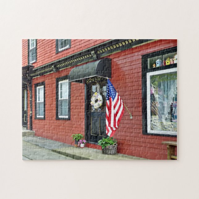 Cold Spring, NY - Street With Red Building Jigsaw Puzzle (Horizontal)