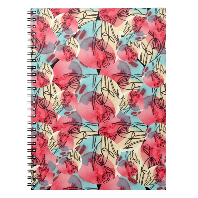 Cold Warm Watercolor Floral Geometric Notebook (Front)