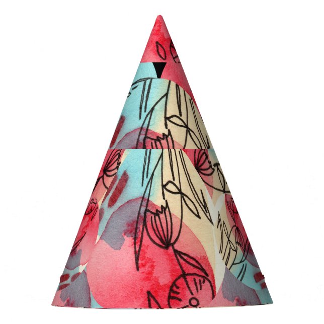 Cold Warm Watercolor Floral Geometric Party Hat (Front)