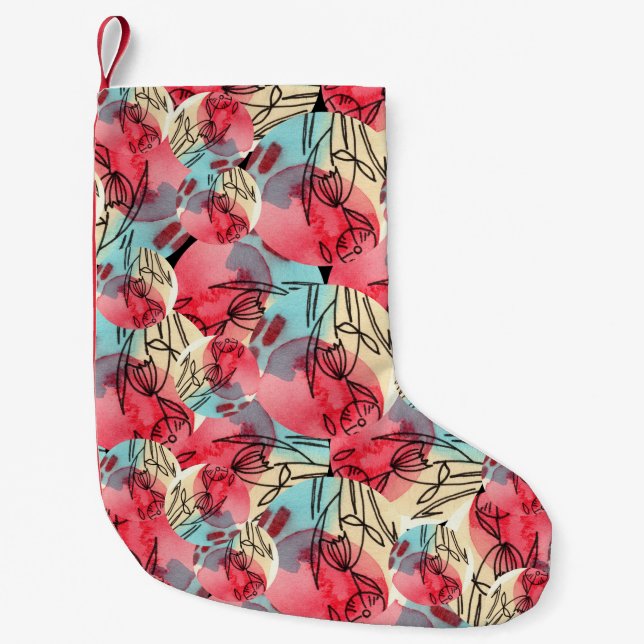 Cold Warm Watercolor Floral Geometric Small Christmas Stocking (Front)