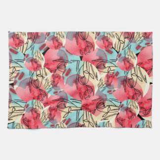 Cold Warm Watercolor Floral Geometric Tea Towel