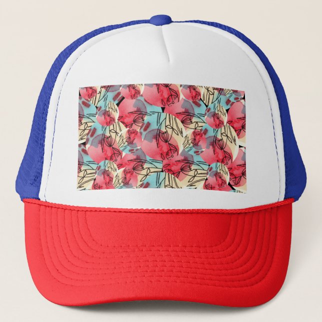 Cold Warm Watercolor Floral Geometric Trucker Hat (Front)
