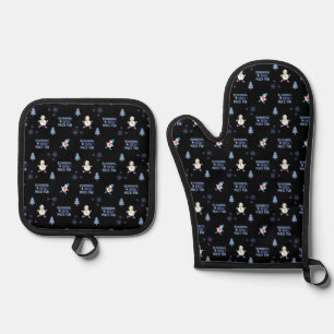 Cold Weather Running Christmas Snowman Oven Mitt & Pot Holder Set
