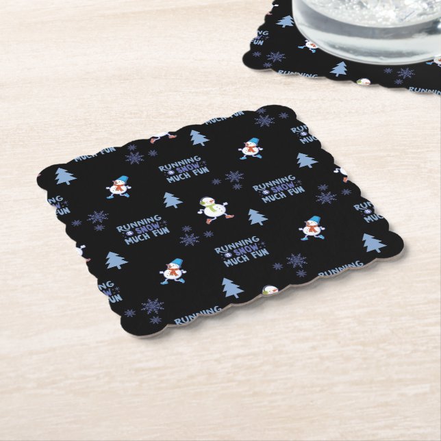 Cold Weather Running Christmas Snowman Paper Coaster (Angled)