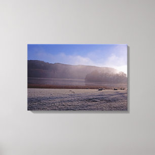 Cold winter morning Esthwaite Water England Canvas Print
