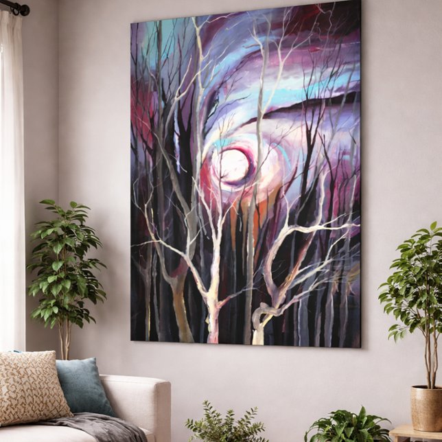Cold Winter Night with Full Moon Painting Canvas Print (Creator Uploaded)