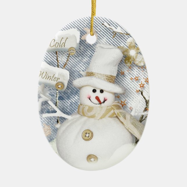 Cold Winter Snowman Ceramic Tree Decoration (Front)