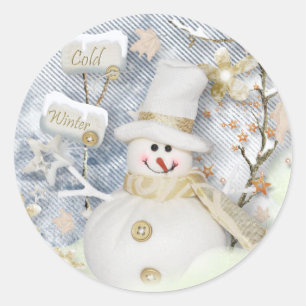 Cold Winter Snowman Classic Round Sticker