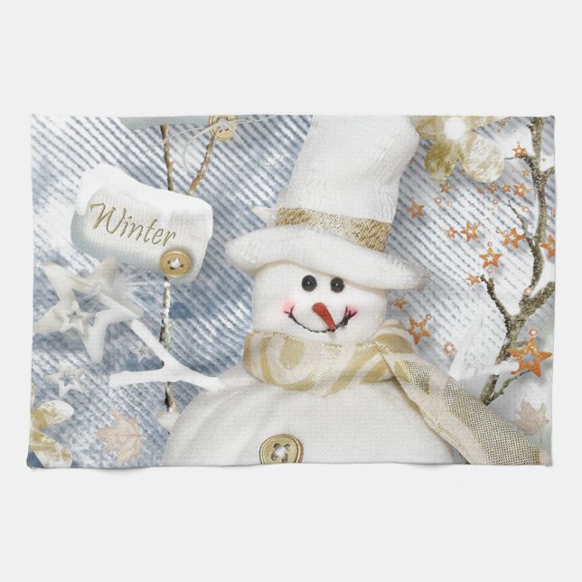 Cold Winter Snowman Tea Towel (Horizontal)