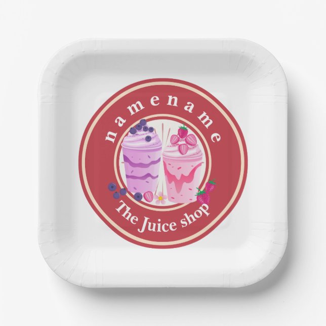 Cold yogurt Smoothies fruit Juice shop logo name Paper Plate (Front)