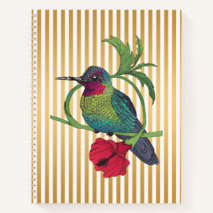 Colibri Bird Gold Stripes Spiral Notebook