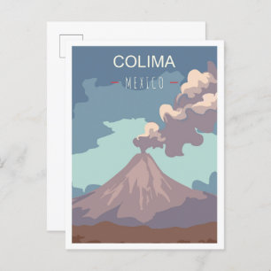 Colima Mexico Art Vintage Travel Illustration Postcard