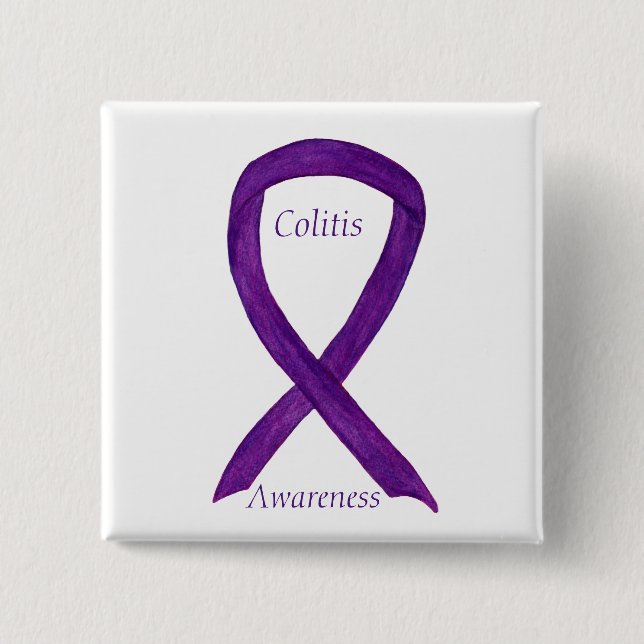 Colitis Awareness Purple Ribbon Custom Pin (Front)