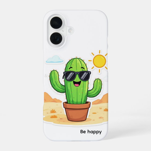 Coll Cactus | Be Happy iPhone 16 Case (Back)