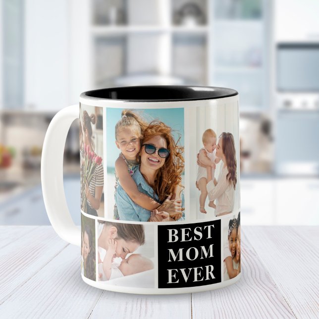 Collage 10 Photos Best Mom Ever Two-Tone Coffee Mug (Creator Uploaded)